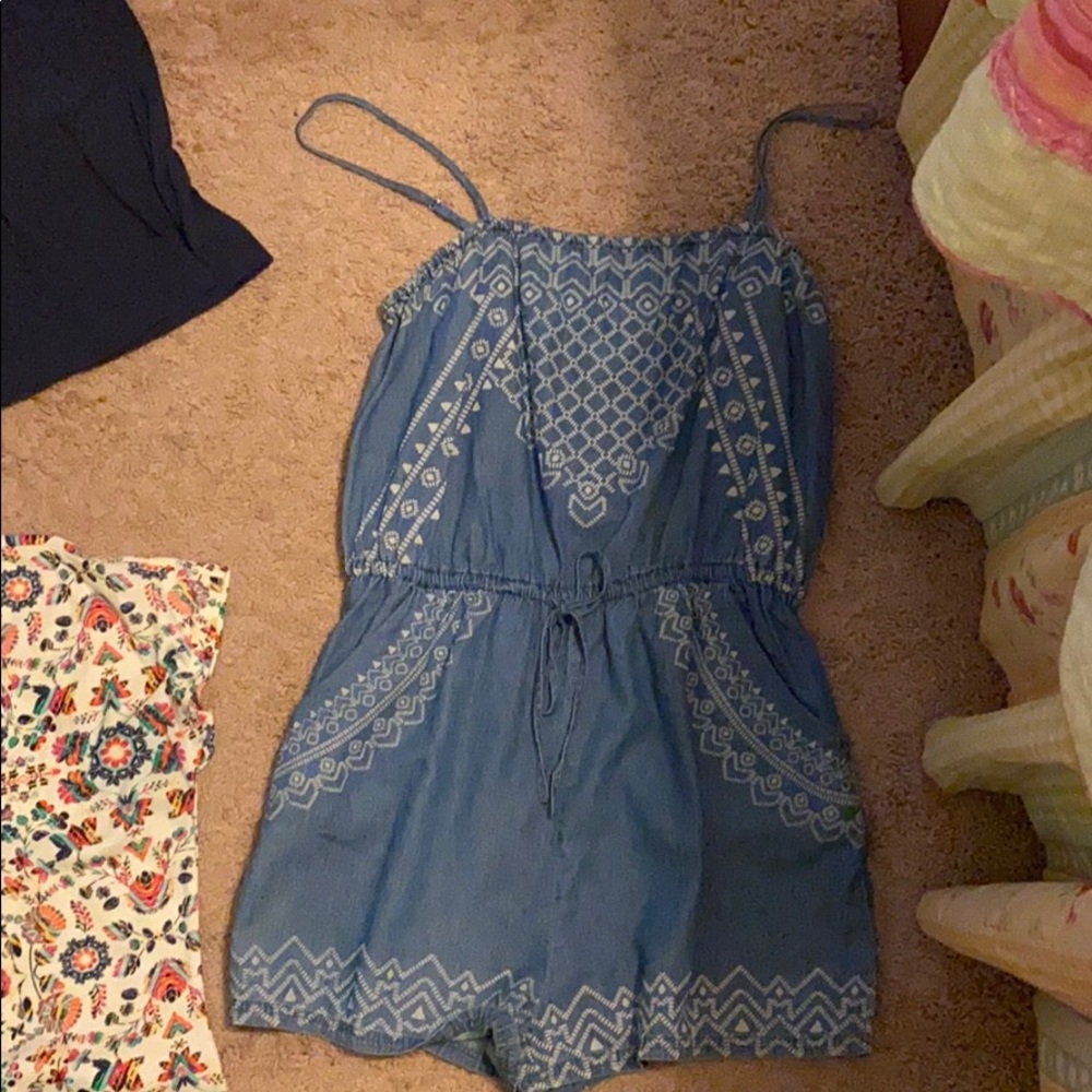 Blue Jean Romper with Aztec Design